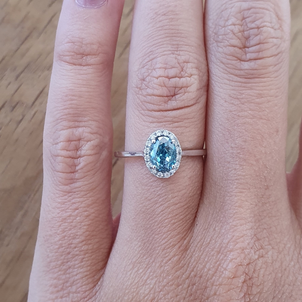 Halo Diamond Engagement Ring Blue Oval-Cut 1.35 CT